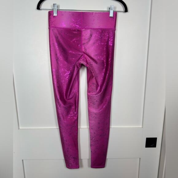 Terez Shiny Foil Workout Athleisure Mid Rise Leggings Pink Raspberry Size XS - Picture 7 of 11